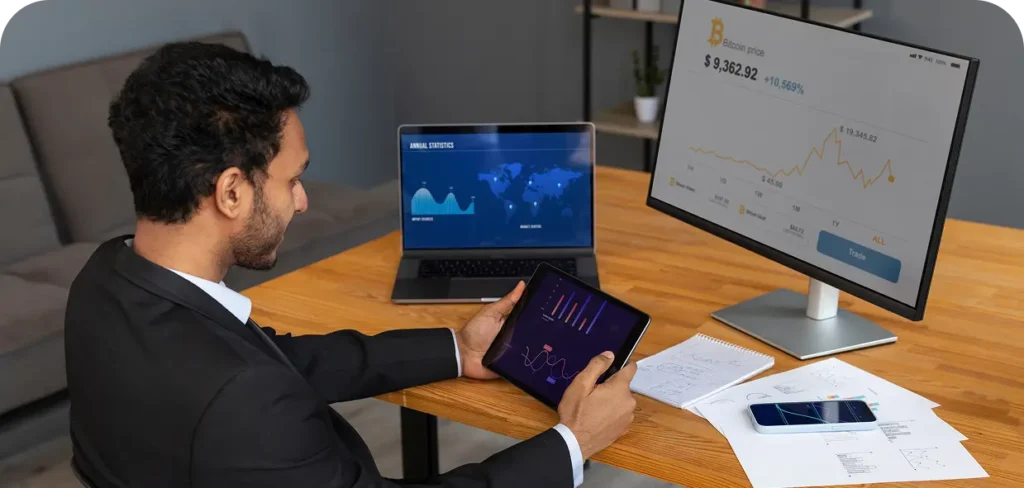 business person looking finance graphs